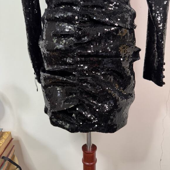 Saint Laurent Ruched Sequin Mini Dress Black Size 40F NWT $5,490 Rare Retro Glam - Picture 12 of 15